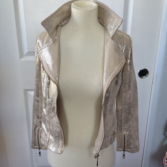 Hannah Banana gold metallic girls size 14 biker style jacket 💋 - Picture 5 of 7
